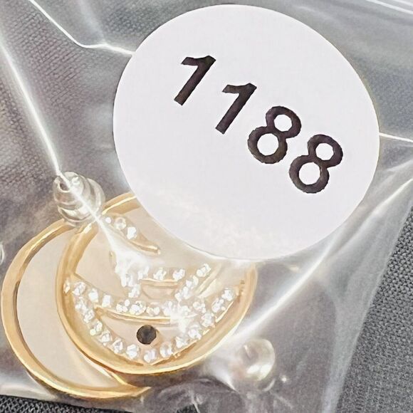 Vintage Fish Gold Clear Black Rhinestone Unique Fancy Earrings MOP NWOT Y2k 1188 - Picture 7 of 7